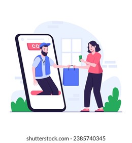 Woman shopping using cash on delivery method
