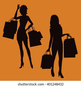 Woman shopping vector silhouette set