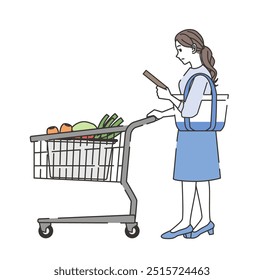 A woman shopping while checking the products