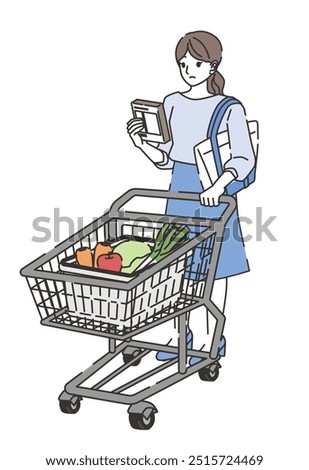 A woman shopping while checking the products