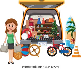 Woman Shopping At Yard Sale Illustration