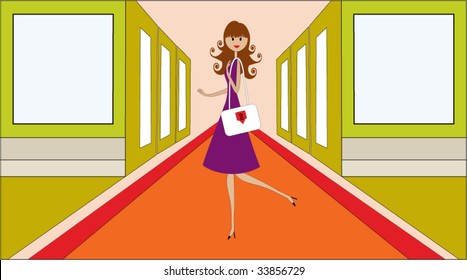 woman shopping/walking at the mall - room for your input