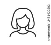 Woman with short hair and bangs, linear style icon. Editable stroke width