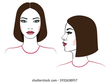 女性のプロフィール 二重顎 前後 女の顔 ベクターイラスト のベクター画像素材 ロイヤリティフリー