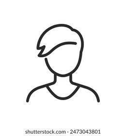 Woman with short hair, linear style icon. Short haircut. Editable stroke width