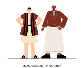 A woman with short hair and a man of Arab origin, diversity vector illustration.