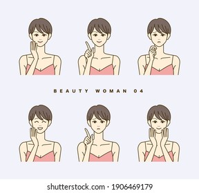 Woman with short hair. Set of simple cute illustrations.