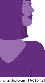 A woman with short haircut in purple colors