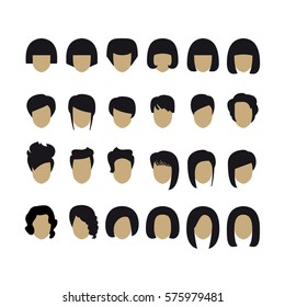 Woman short hairstyle icons set. Flat vector illustration.