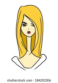 Woman Shoulder Length Hair Cartoon Vector