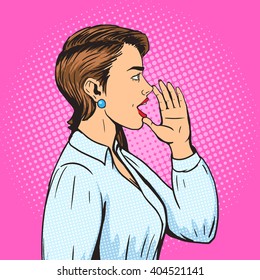 Woman shouting with his hand in the face pop art style vector illustration. Human illustration. Comic book style imitation. Vintage retro style. Conceptual illustration