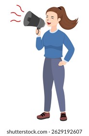 woman shouting at megaphone flat vector