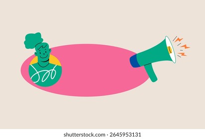 Woman shoutout insert text. Colorful vector illustration
