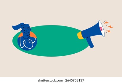 Woman shoutout insert text. Colorful vector illustration
