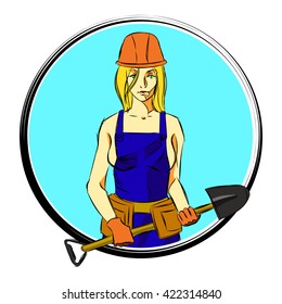 woman with shovel. logo