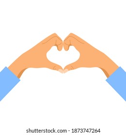 Woman show a message of love hand gesture for both hands. Hand fold into heart symbol vector illustration on white background.	
