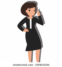 Woman show peace symbol two fingers on white background. Vector illustration for web page. 
