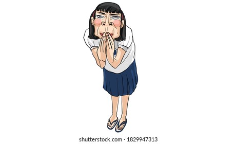 woman show respect to people character drawing, vector