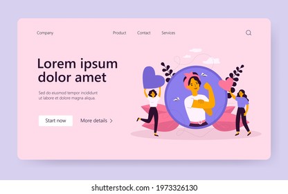 Woman showing bicep and fist. Female empowerment, equality, power sign flat vector illustration. Feminism concept for banner, website design or landing web page