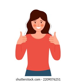 woman showing cheer up gesture in flat design on white background. Well done. Good job.