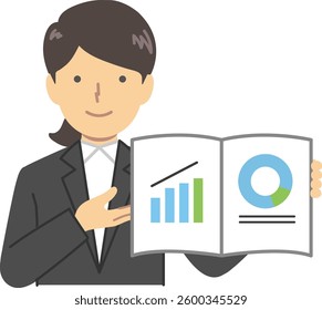 A woman showing data from a document