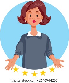 
Woman Showing a Five Star Rating Feeling Satisfied Vector Illustration. Satisfied client  giving positive feedback to a successful business
