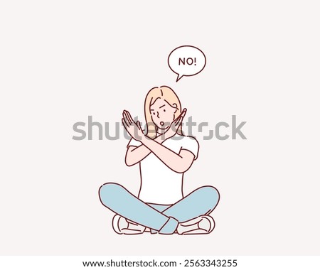Woman is showing a gesture no. Hand drawn style vector design illustrations.	