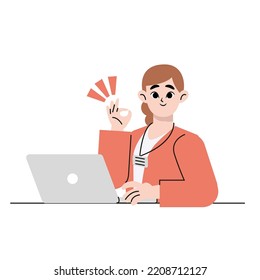 woman is showing a gesture Okay, ok. Flat vector illustration isolated on white background