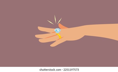
Woman Showing off Her Big Diamond Ring Vector Cartoon Illustration. Engaged girl wearing a large gemstone on her ring finger
 svg