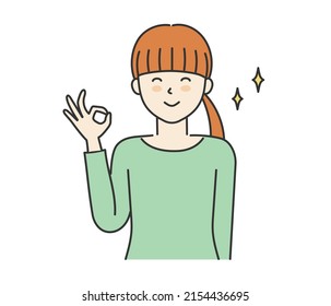 Woman showing ok sign, vector illustration