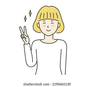 Woman showing peace sign, vector illustration