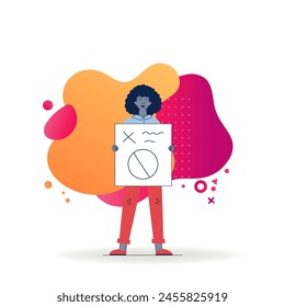 Woman showing placard. Female protest activist holding poster flat vector illustration. Crisis, activism, demonstration concept for banner, website design or landing web page