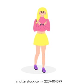 Woman showing refusal or stop gesture with crossed hands. Body language and nonverbal communication. Expressing Negative emotions, communication, disagree feelings. Break the bias. 