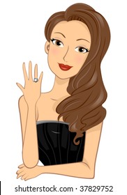 Woman showing ring on Right hand - Vector