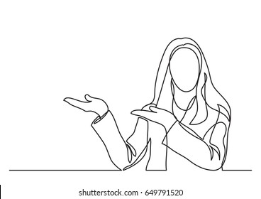 Woman Showing Something - Single Line Drawing