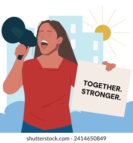 woman showing support rally protest in flat illustration