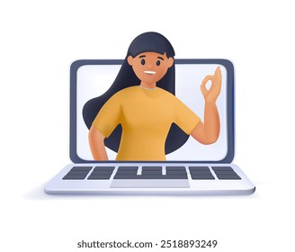 Woman showing thumb up hand gesture vector illustration in 3D style. Good, great job, well done, ok or like symbol vector business or marketing concept for website or social media banner, ui. Concept