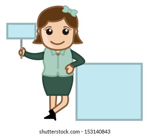 Woman Showing Two Information Board - Cartoon Business Vector Illustrations