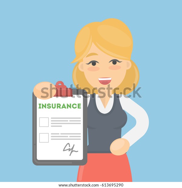 Woman shows insurance document. health care or\
car, house or finance\
security.