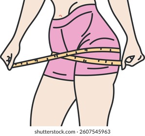 Woman shows off impressive weight loss and measures progress with tape measure on her belly
