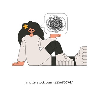 The woman shows that he is immersed in his thoughts. A person with mental problems.