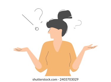 A woman is shrugging with a curious expression. hand drawn style vector design illustrations. Excited reaction, Wow effect. Happy, glad teenagers. Flat vector cartoon illustration isolated