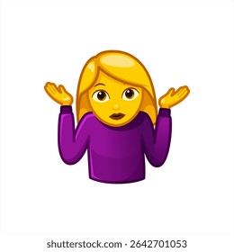 woman shrugging emoji I don't know, vector 10 eps.