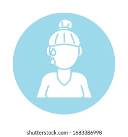 woman sick with fever block silhouette style icon vector illustration design