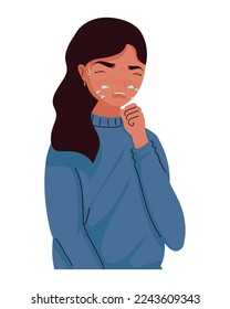 woman sick with flu character