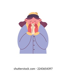 woman sick with flu character