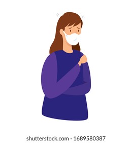 woman sick with protection respiratory vector illustration design