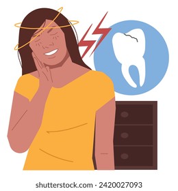 woman sick toothache wisdom tooth in flat illustration