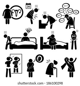 Woman Sickness Illness Diseases Stick Figure Pictogram Icon Cliparts