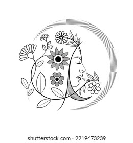 Woman side face line artwork with minimal style black and white